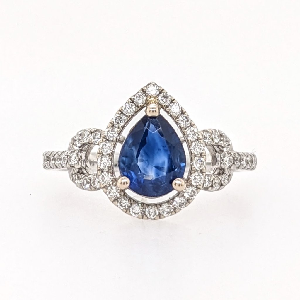 1.14cts Ceylon Blue Sapphire Ring In Solid 14k White Gold With Natural Diamonds